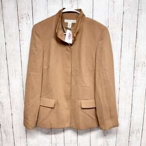 Josephine‎ Chaus Jacket Women Size 10 Tan Mock Neck Button Collar Pocket Casual